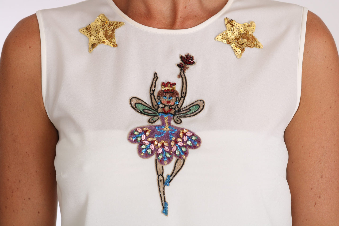 Dolce &amp; Gabbana Top da fata in seta bianca con paillettes di cristallo