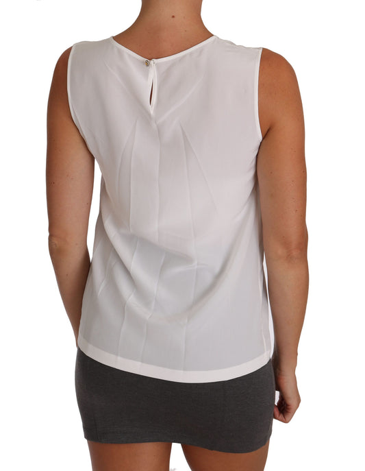 Dolce &amp; Gabbana - Top t-shirt con camicetta senza maniche in seta bianca a trapezio