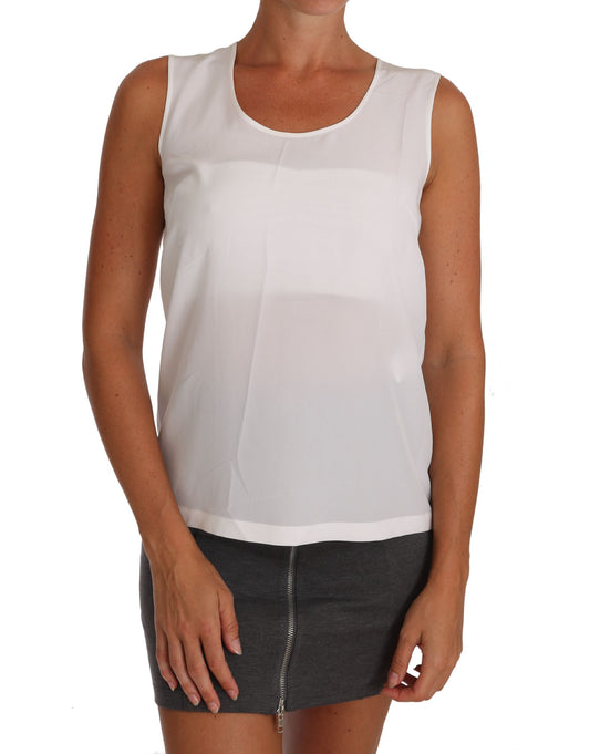 Dolce &amp; Gabbana - Top t-shirt con camicetta senza maniche in seta bianca a trapezio