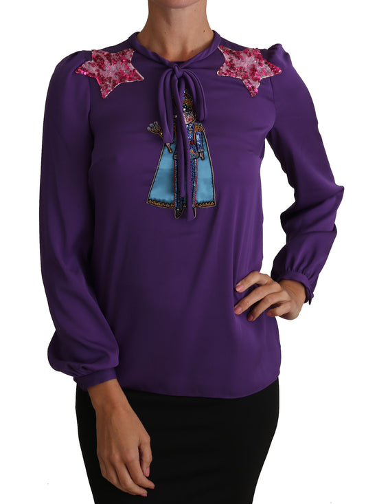 Dolce &amp; Gabbana Blusa viola con top decorato con motivo principe delle fiabe
