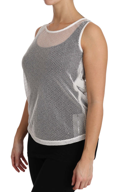 Dolce & Gabbana White Net  Transparent Sleeveless Tank Top