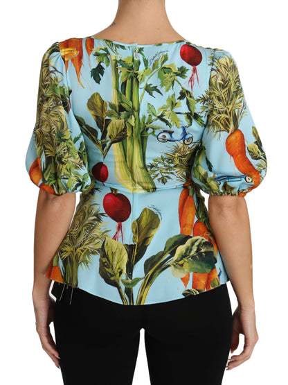 Dolce &amp; Gabbana Blusa in seta con stampa vegetale multicolore e peplo