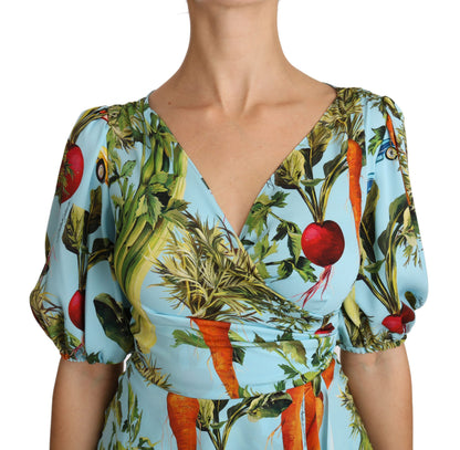 Dolce &amp; Gabbana Blusa in seta con stampa vegetale multicolore e peplo