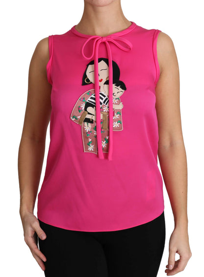 Dolce &amp; Gabbana Pink Family Silk Tank Mama Blouse Top Shirt