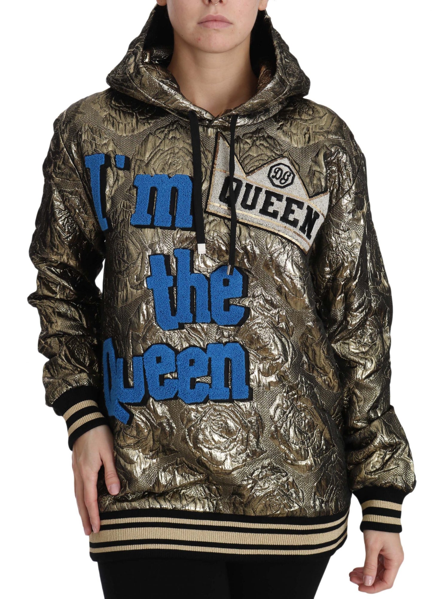 Dolce &amp; Gabbana Im The Queen Felpa con cappuccio in oro jaquard