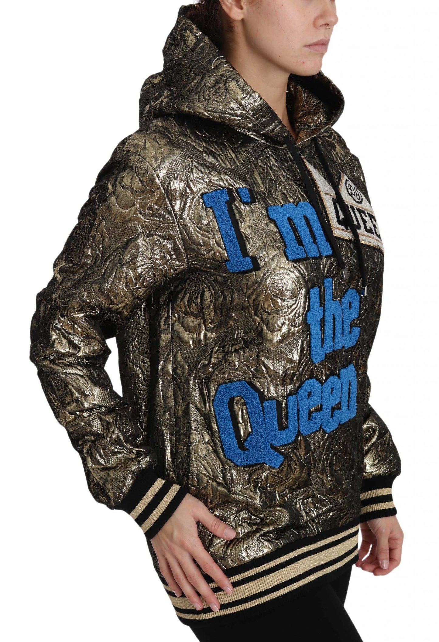 Dolce &amp; Gabbana Im The Queen Felpa con cappuccio in oro jaquard