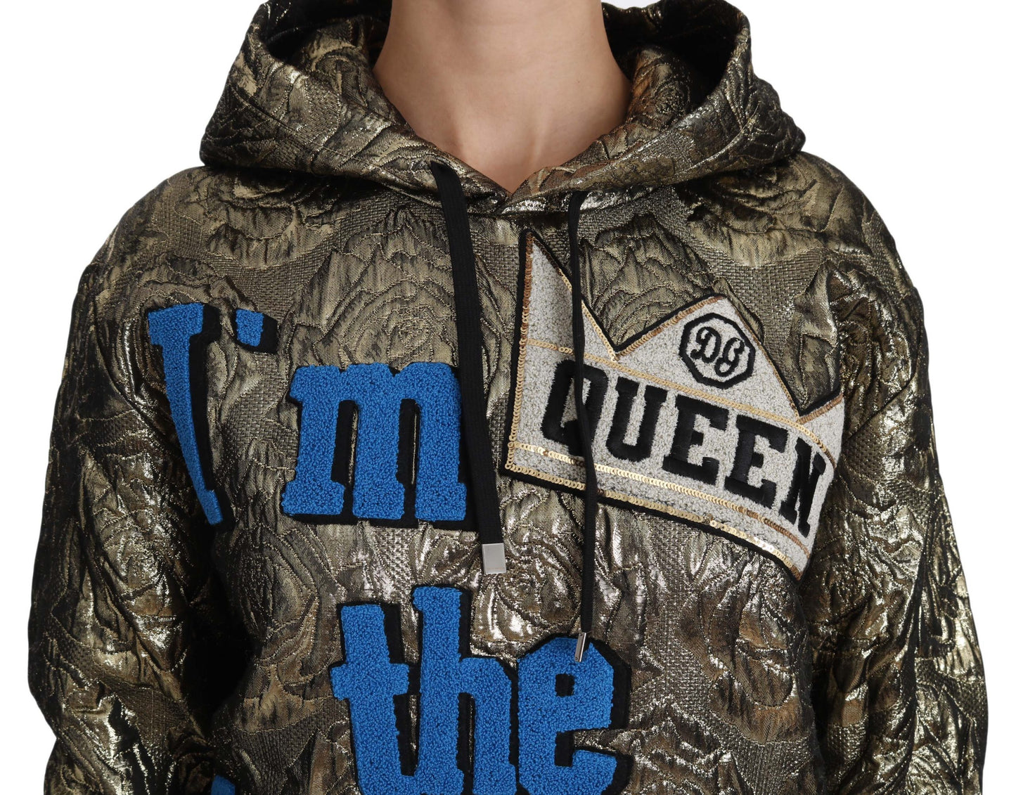 Dolce &amp; Gabbana Im The Queen Felpa con cappuccio in oro jaquard