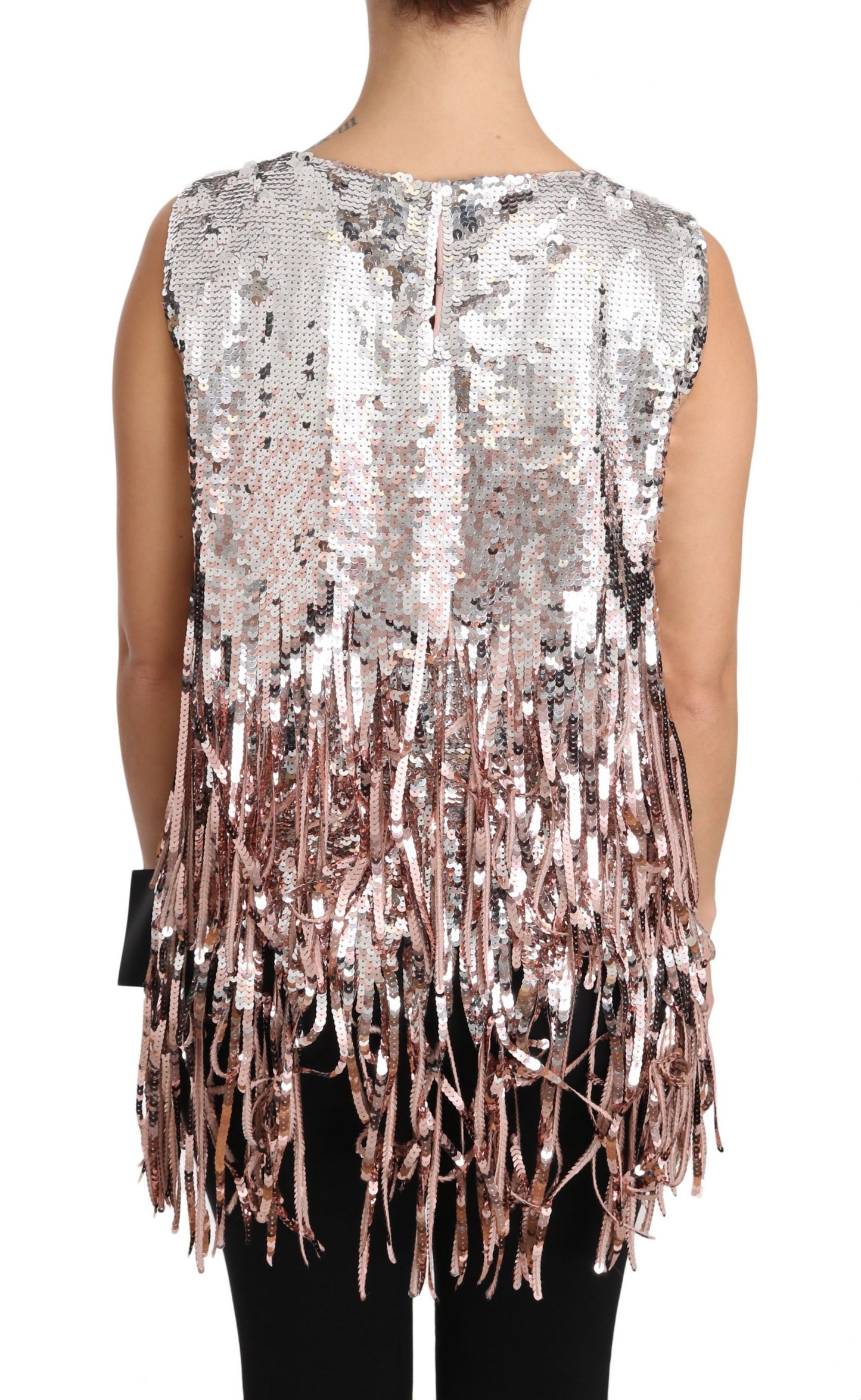 Canotta con frange in paillettes rosa dorato Dolce &amp; Gabbana
