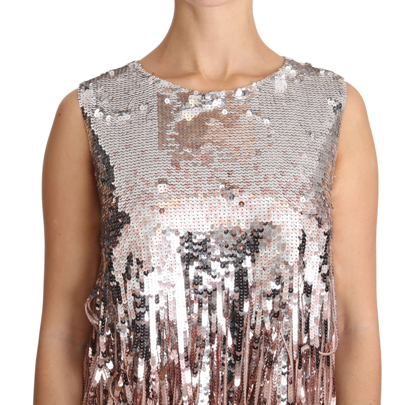 Canotta con frange in paillettes rosa dorato Dolce &amp; Gabbana