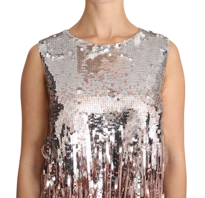 Canotta con frange in paillettes rosa dorato Dolce &amp; Gabbana