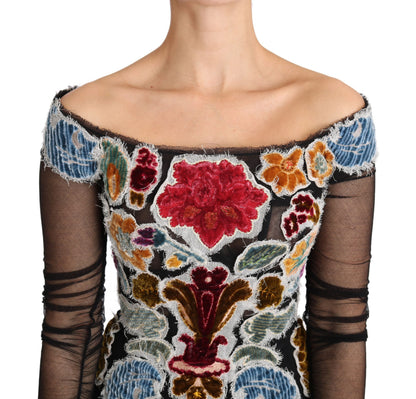 Dolce &amp; Gabbana Top T-shirt con ricamo floreale nero