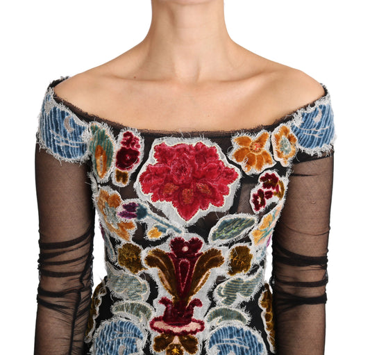 Dolce &amp; Gabbana Top T-shirt con ricamo floreale nero