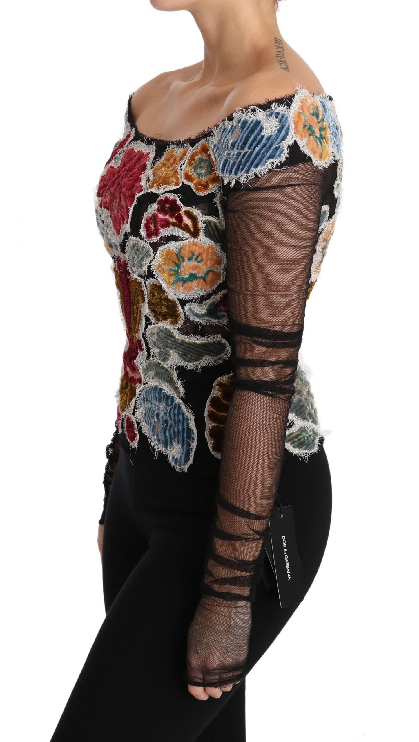 Dolce &amp; Gabbana Top T-shirt con ricamo floreale nero