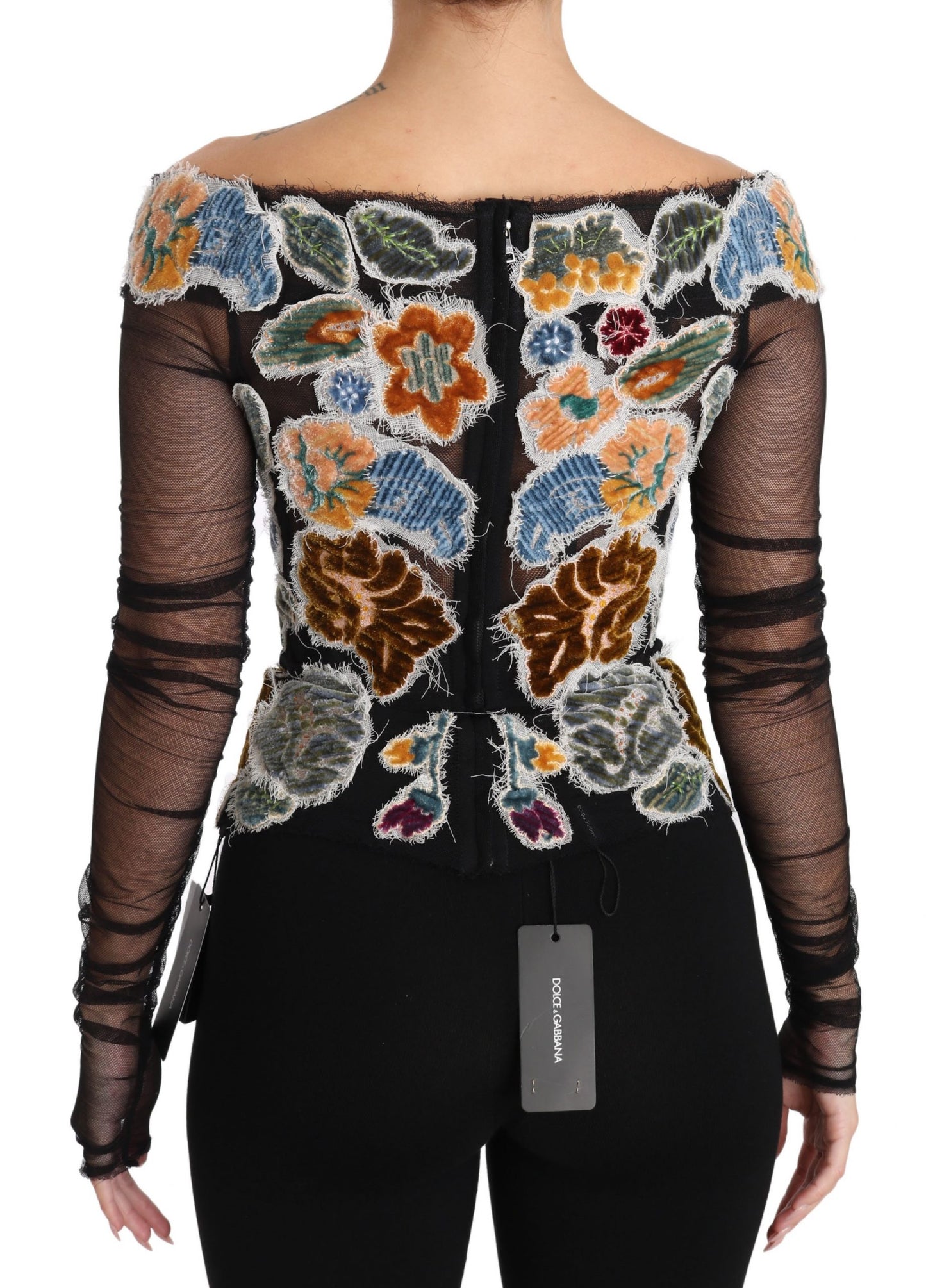 Dolce &amp; Gabbana Top T-shirt con ricamo floreale nero