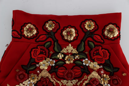 Shorts in seta rossa con rose di cristallo Dolce &amp; Gabbana 