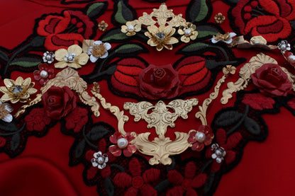 Shorts in seta rossa con rose di cristallo Dolce &amp; Gabbana 