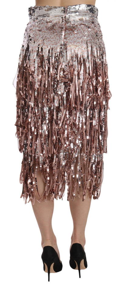 Gonna midi a tubino con frange e paillettes di Dolce &amp; Gabbana