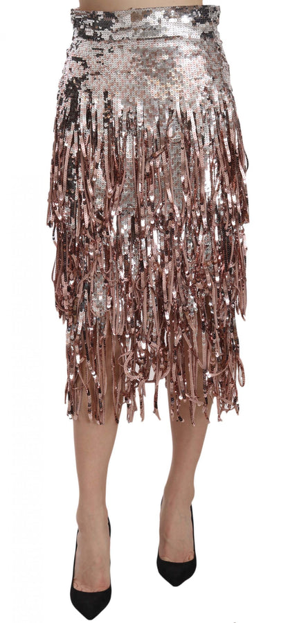 Gonna midi a tubino con frange e paillettes di Dolce &amp; Gabbana