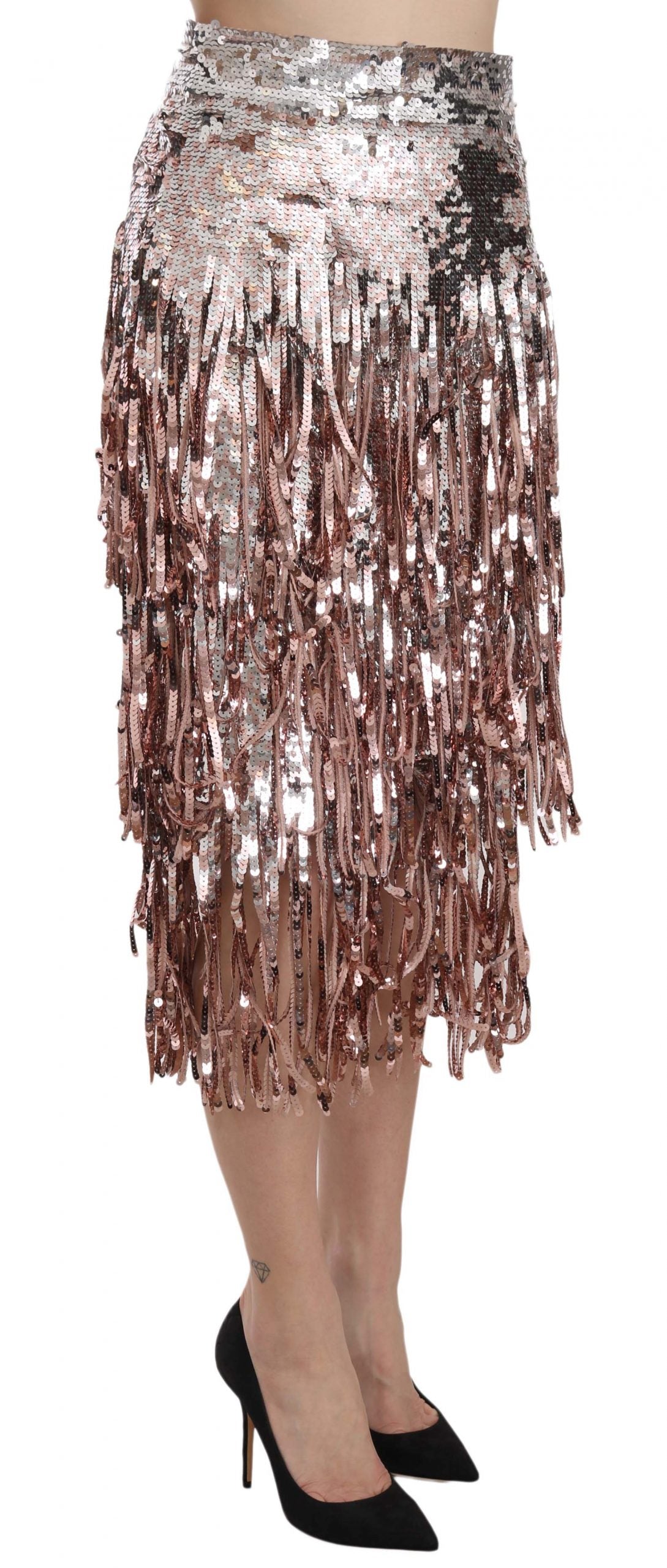 Gonna midi a tubino con frange e paillettes di Dolce &amp; Gabbana