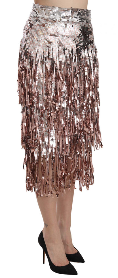 Gonna midi a tubino con frange e paillettes di Dolce &amp; Gabbana