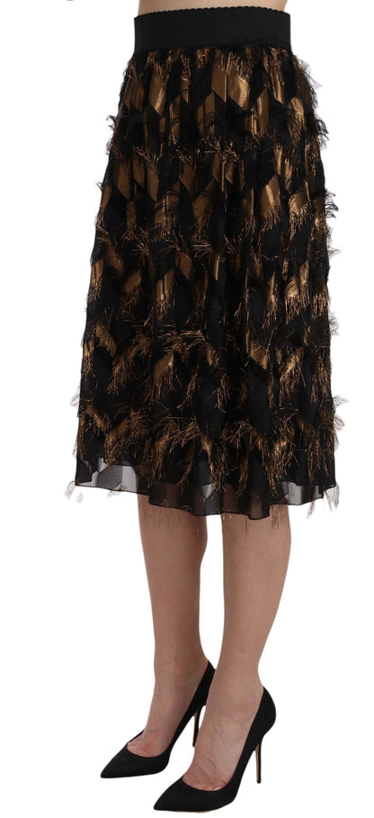Gonna a trapezio con frange nere e dorate metallizzate Dolce &amp; Gabbana