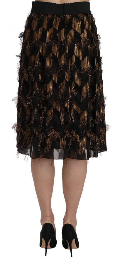 Gonna a trapezio con frange nere e dorate metallizzate Dolce &amp; Gabbana