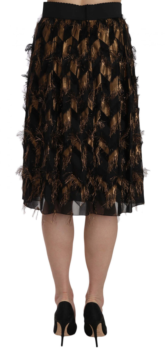 Gonna a trapezio con frange nere e dorate metallizzate Dolce &amp; Gabbana