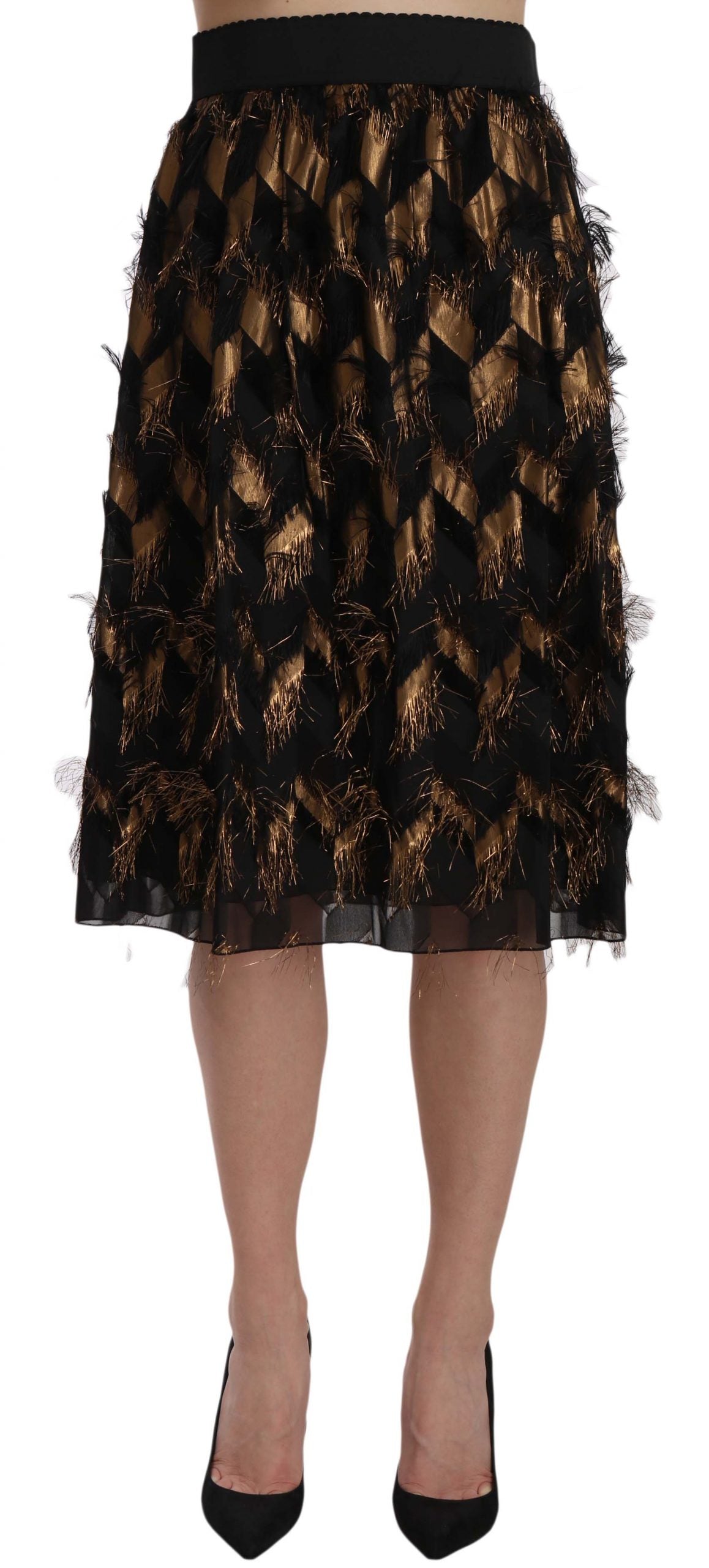 Gonna a trapezio con frange nere e dorate metallizzate Dolce &amp; Gabbana