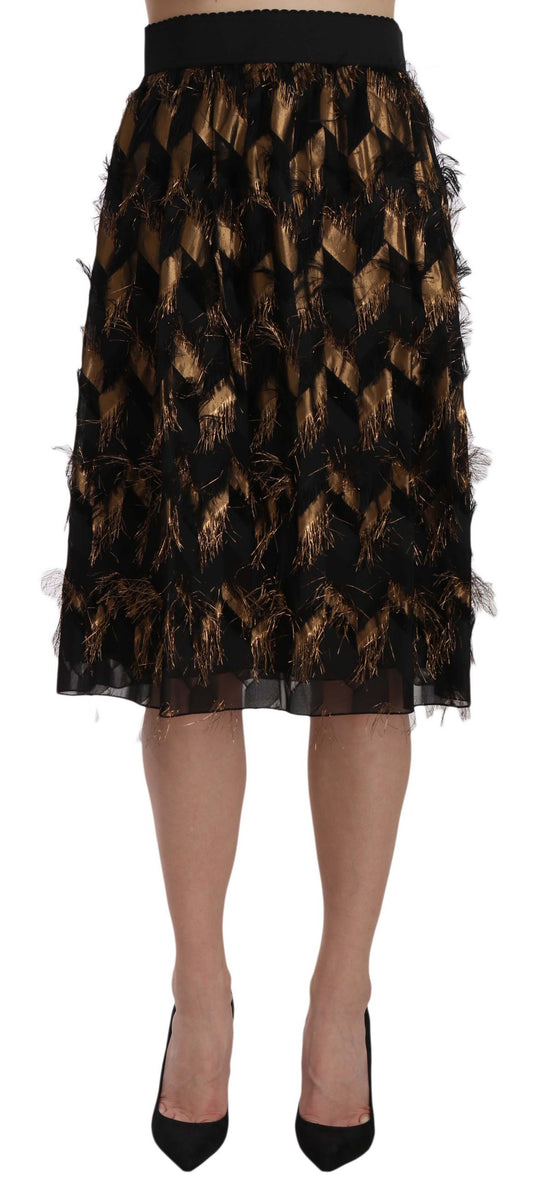 Gonna a trapezio con frange nere e dorate metallizzate Dolce &amp; Gabbana