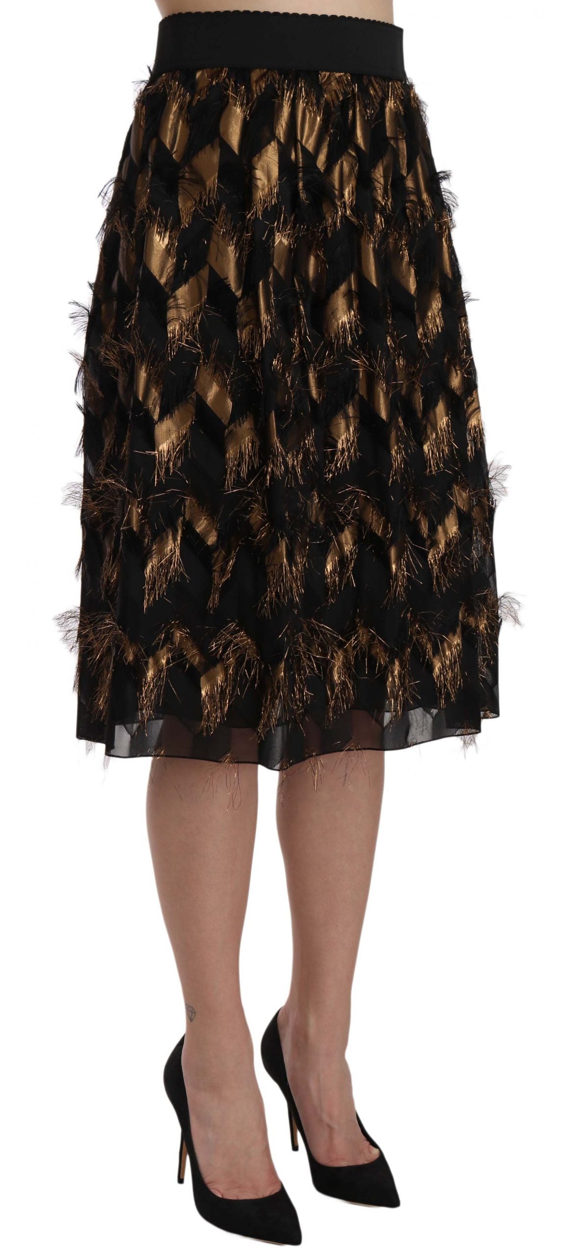Gonna a trapezio con frange nere e dorate metallizzate Dolce &amp; Gabbana