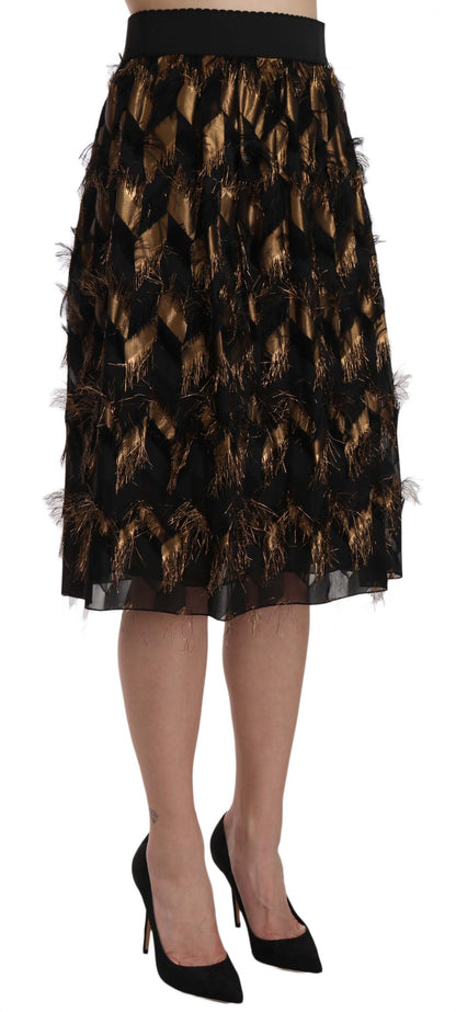 Gonna a trapezio con frange nere e dorate metallizzate Dolce &amp; Gabbana