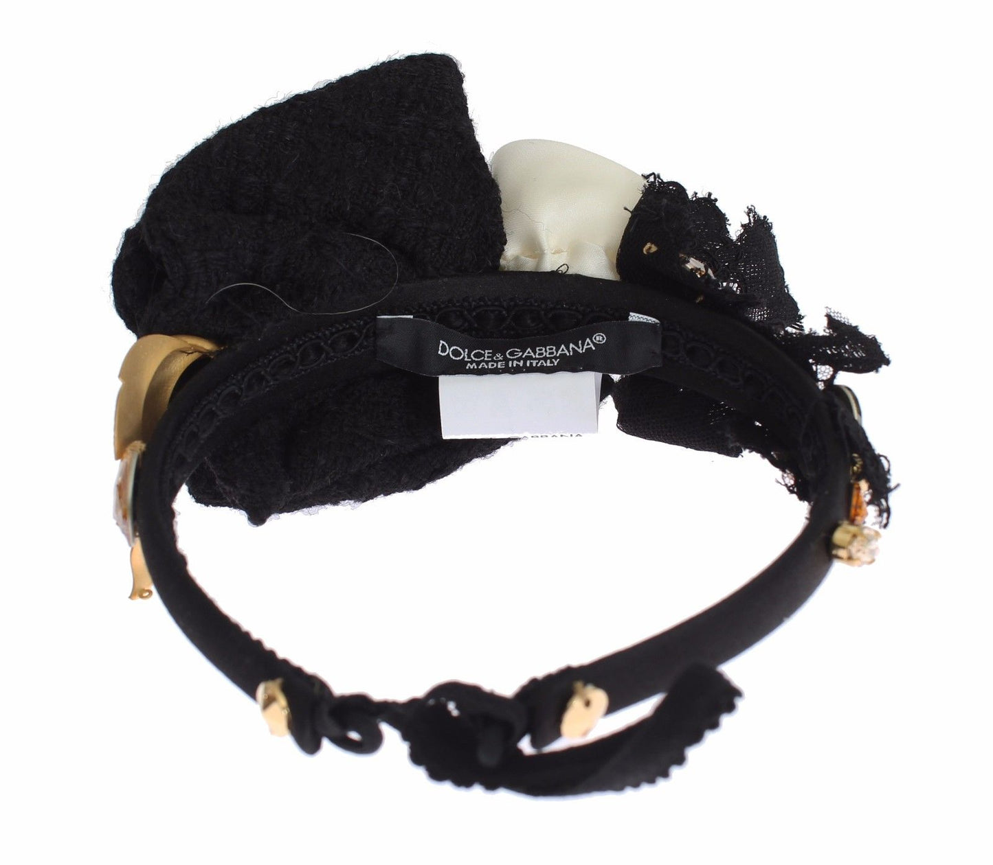 Dolce &amp; Gabbana Diadema Cerchietto Tiara Bianco Rosa Cristallo Capelli Oro
