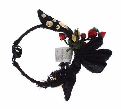 Dolce &amp; Gabbana Diadema Cerchietto Tiara Frutti di Bosco Fiocco di Cristallo Capelli