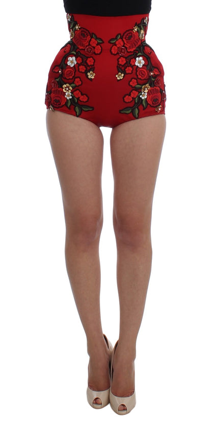Dolce &amp; Gabbana Shorts Sicily in seta rossa con rose 