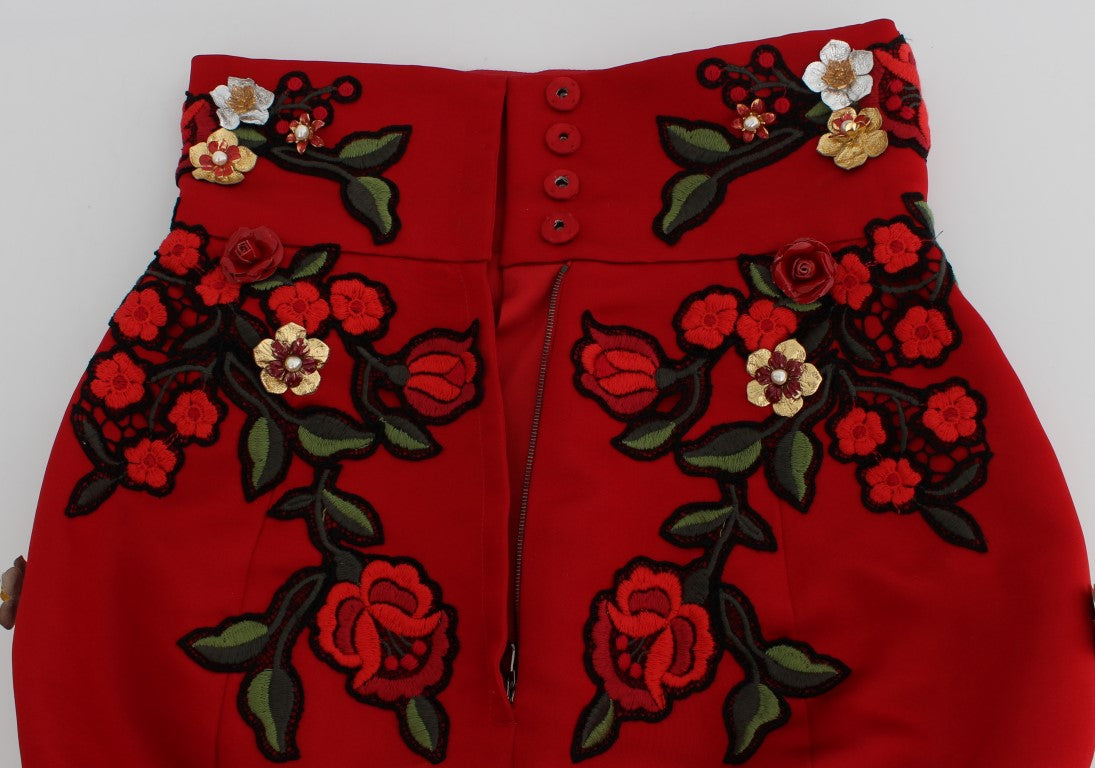 Dolce &amp; Gabbana Shorts Sicily in seta rossa con rose 