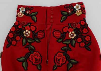 Dolce &amp; Gabbana Shorts Sicily in seta rossa con rose 
