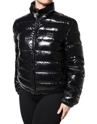 Piumino Dolce &amp; Gabbana con zip intera e placca logo nera