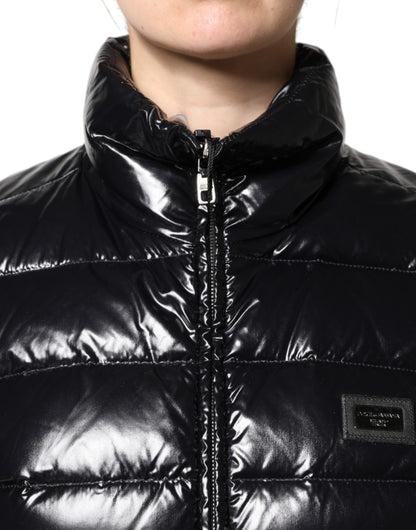 Piumino Dolce &amp; Gabbana con zip intera e placca logo nera