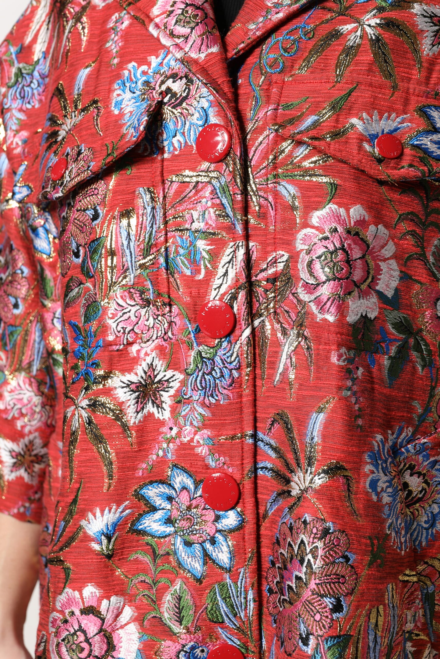 Giacca cappotto con bottoni in jacquard floreale rosso Dolce &amp; Gabbana