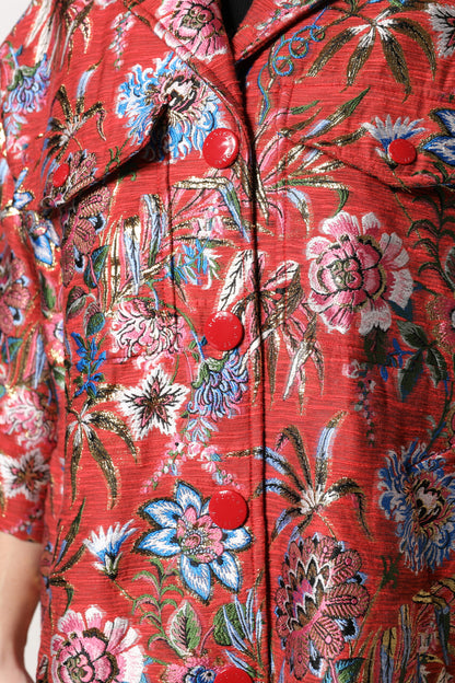 Giacca cappotto con bottoni in jacquard floreale rosso Dolce &amp; Gabbana