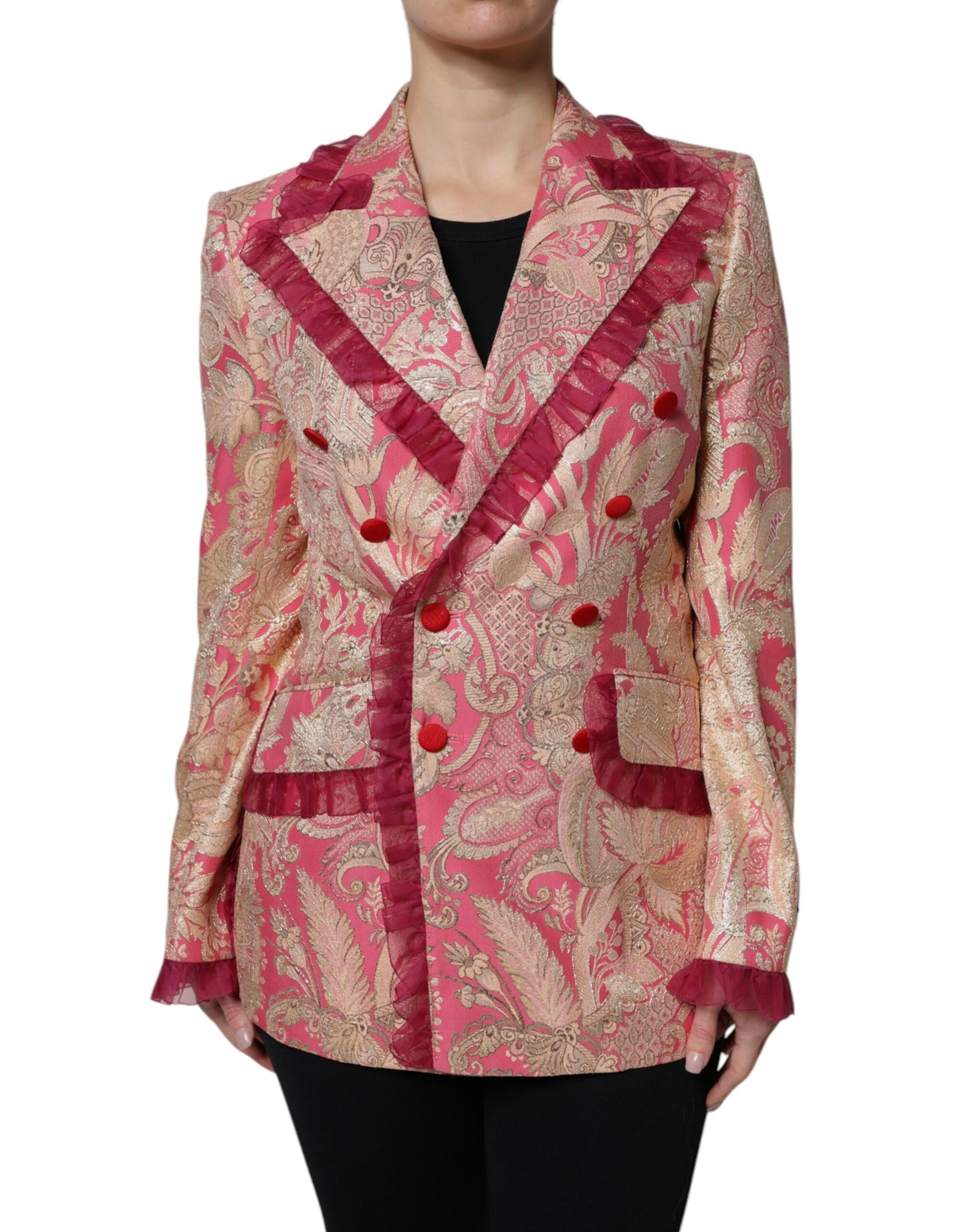 Giacca blazer in nylon jacquard rosa oro Dolce &amp; Gabbana