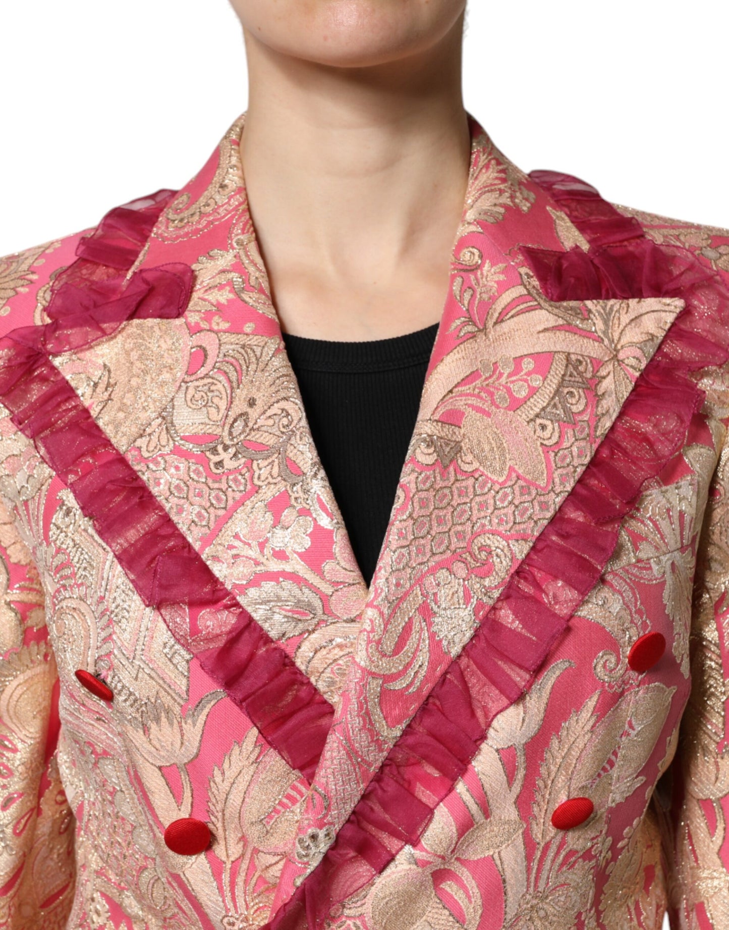 Giacca blazer in nylon jacquard rosa oro Dolce &amp; Gabbana