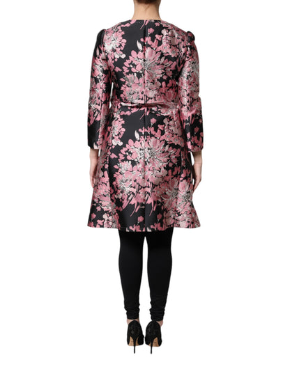 Giacca trench in broccato floreale rosa e nero Dolce &amp; Gabbana