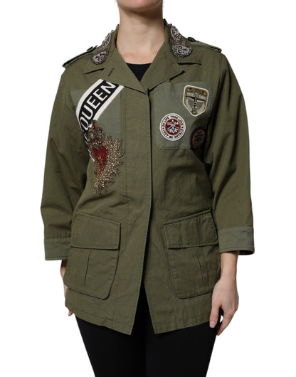 Dolce &amp; Gabbana Giacca con cappuccio e decorazioni Queen verde militare