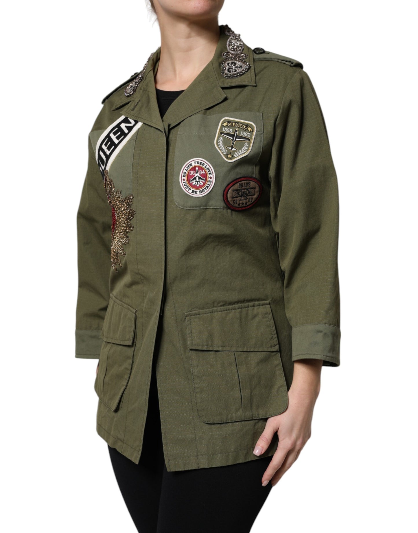 Dolce &amp; Gabbana Giacca con cappuccio e decorazioni Queen verde militare