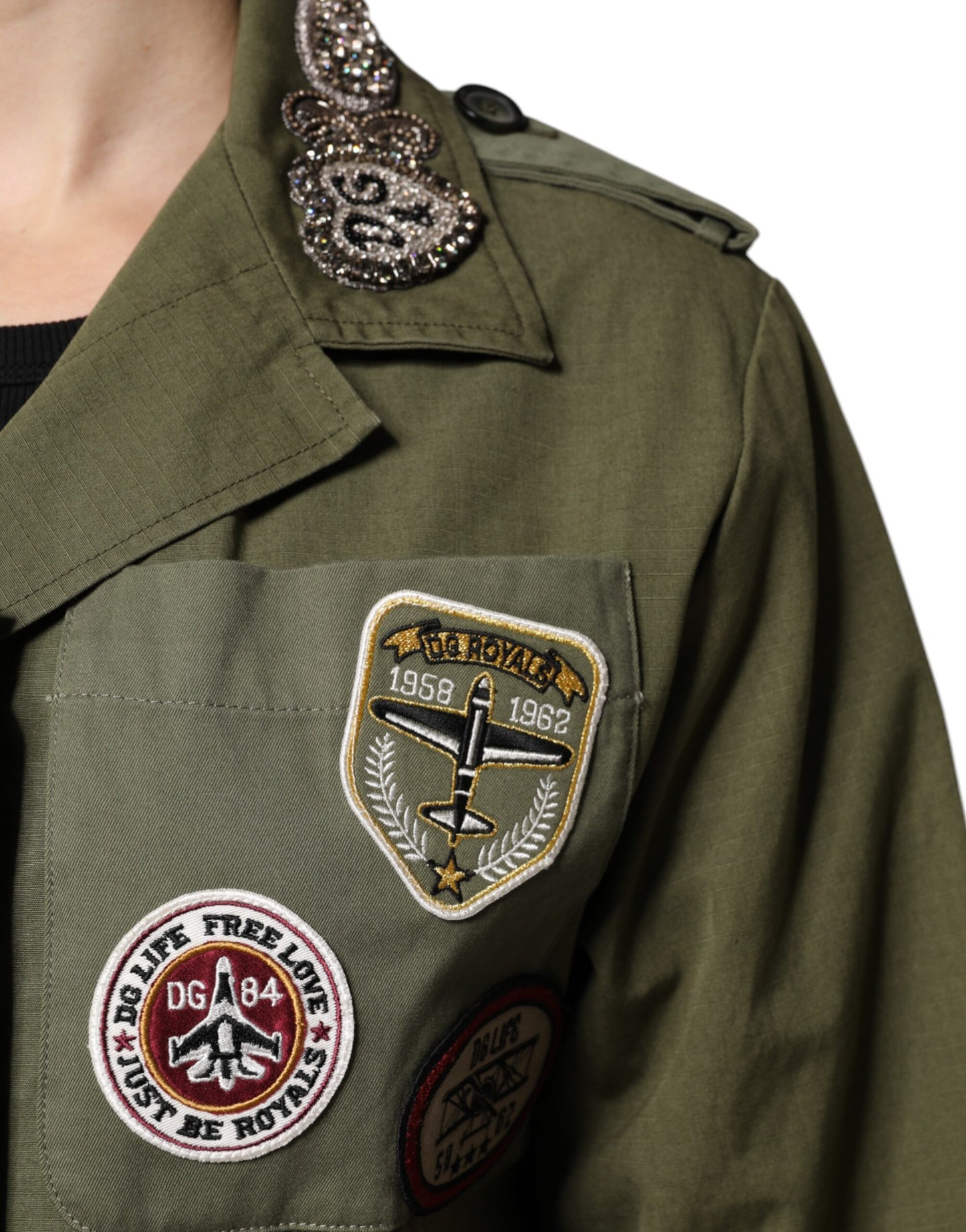 Dolce &amp; Gabbana Giacca con cappuccio e decorazioni Queen verde militare