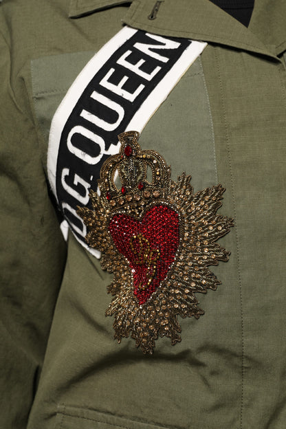 Dolce &amp; Gabbana Giacca con cappuccio e decorazioni Queen verde militare