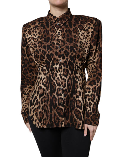 Giacca cappotto abbottonata in seta leopardata marrone Dolce &amp; Gabbana