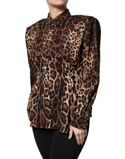 Giacca cappotto abbottonata in seta leopardata marrone Dolce &amp; Gabbana