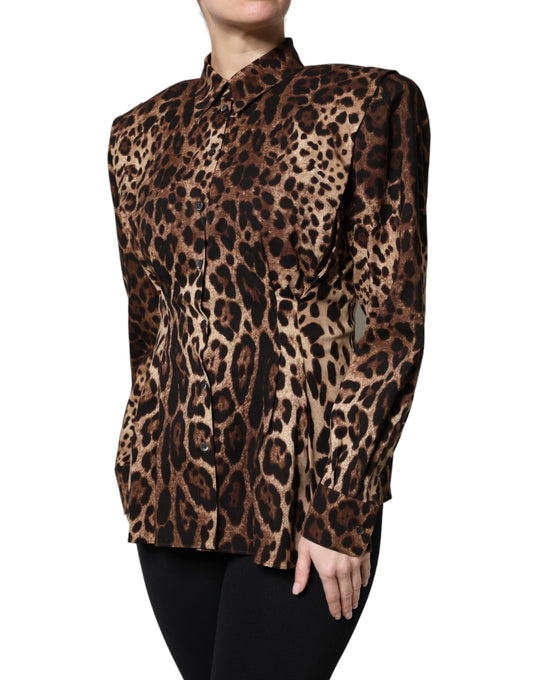 Giacca cappotto abbottonata in seta leopardata marrone Dolce &amp; Gabbana